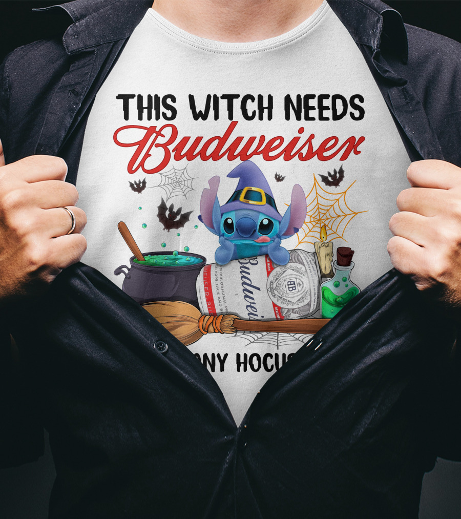 This Witch Needs Budweiser Before Any Hocus Pocus Stitch T-Shirt