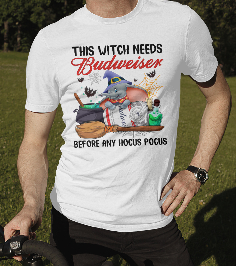This Witch Needs Budweiser Before Any Hocus Pocus Dumbo Halloween T-Shirt