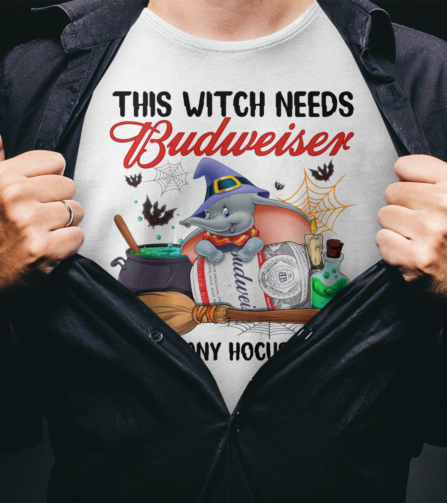 This Witch Needs Budweiser Before Any Hocus Pocus Dumbo Halloween T-Shirt