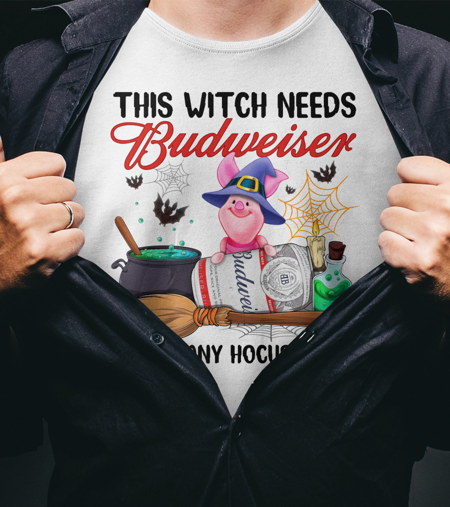 This Witch Needs Budweiser Before Any Hocus Pocus Piglet Magic T-Shirt