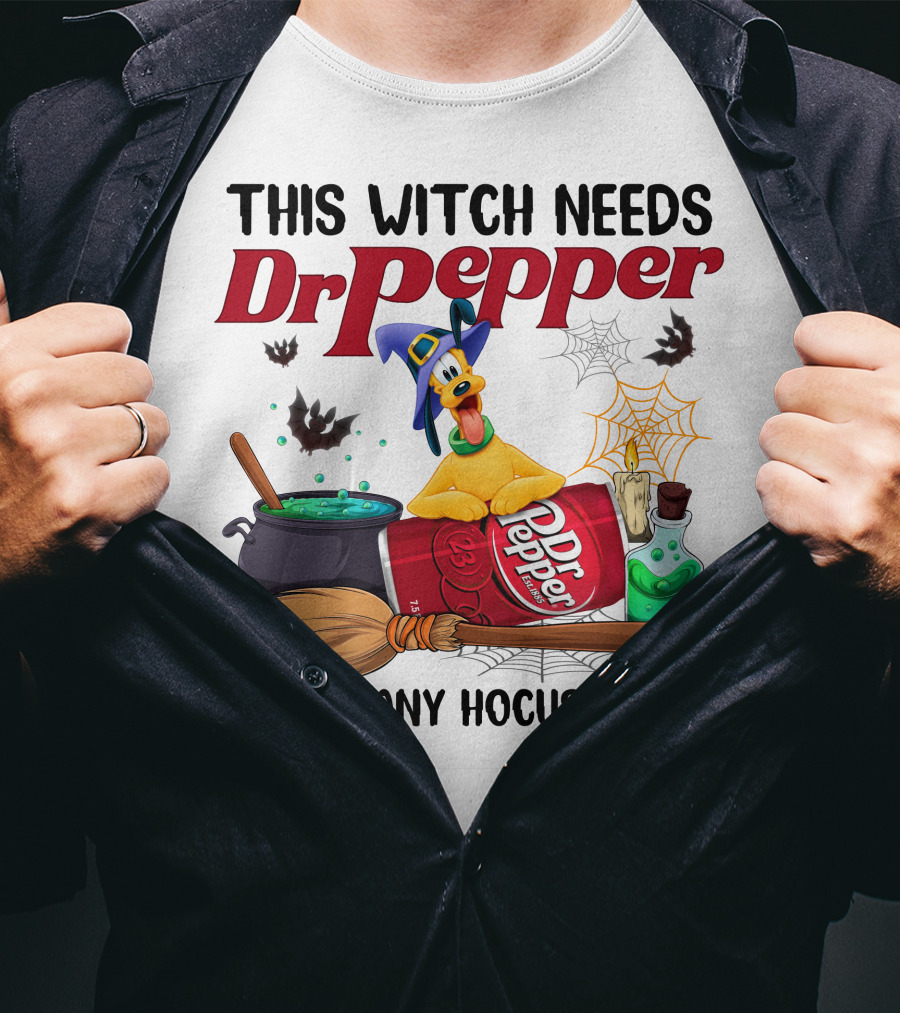 This Witch Needs Dr Pepper Before Any Hocus Pocus With Pluto Halloween Theme T-Shirt