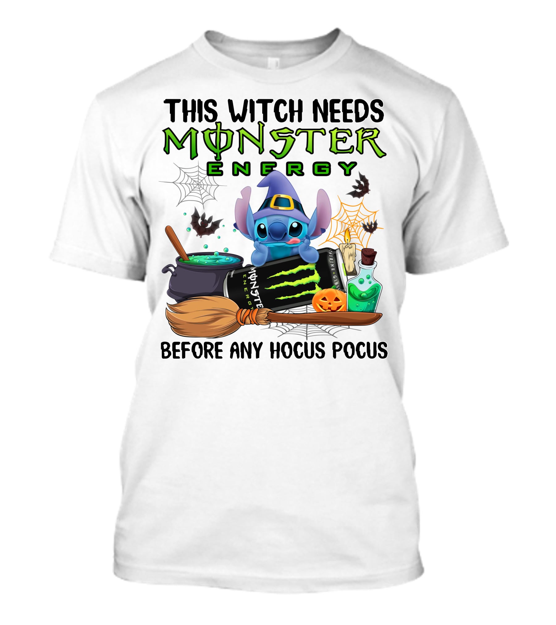 This Witch Needs Monster Energy Before Any Hocus Pocus Stitch Halloween T-Shirt
