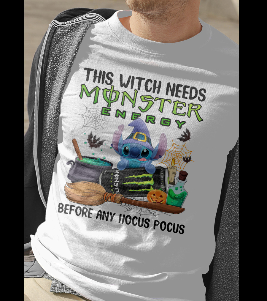 This Witch Needs Monster Energy Before Any Hocus Pocus Stitch Halloween T-Shirt