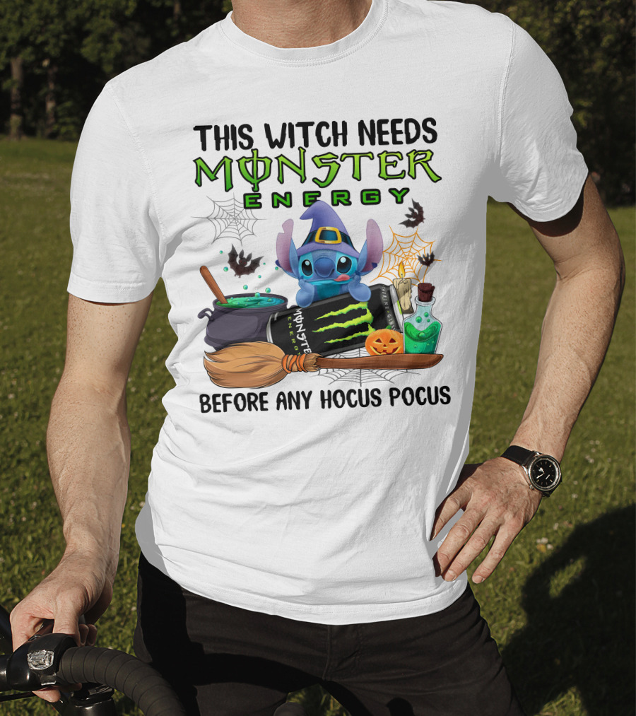 This Witch Needs Monster Energy Before Any Hocus Pocus Stitch Halloween T-Shirt