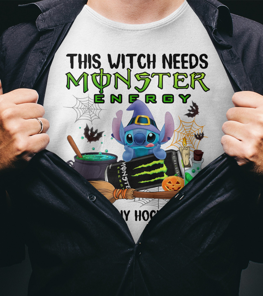 This Witch Needs Monster Energy Before Any Hocus Pocus Stitch Halloween T-Shirt