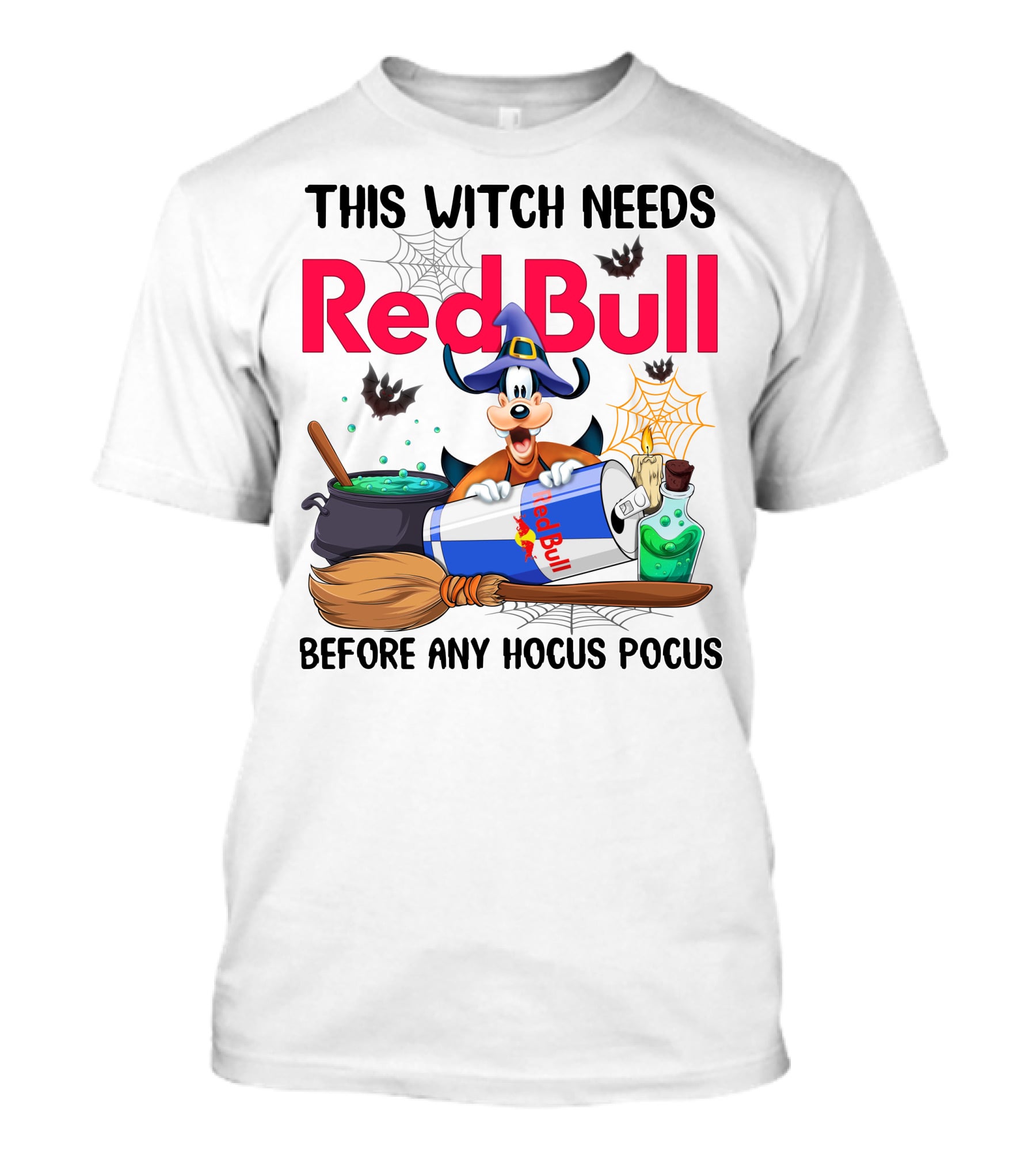 This Witch Needs Red Bull Before Any Hocus Pocus Goofy Halloween Theme T-Shirt