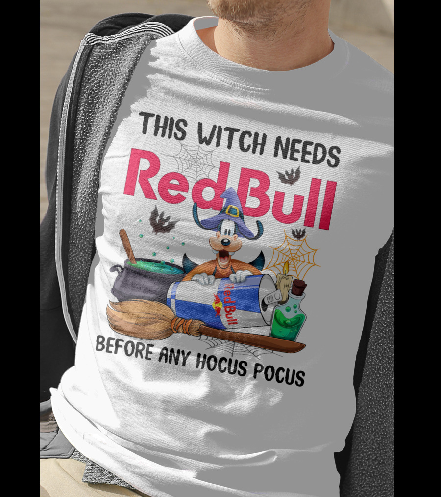 This Witch Needs Red Bull Before Any Hocus Pocus Goofy Halloween Theme T-Shirt