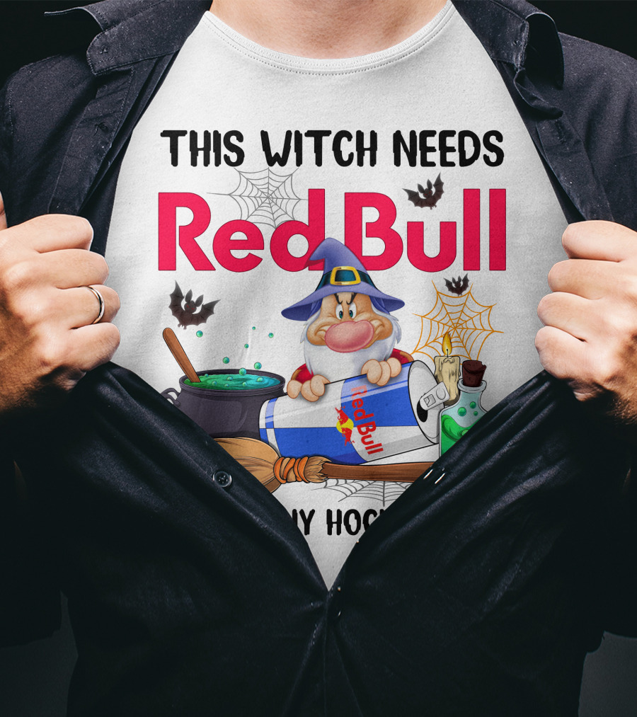 This Witch Needs Red Bull Before Any Hocus Pocus Grumpy Wizard And Bats Scene T-Shirt