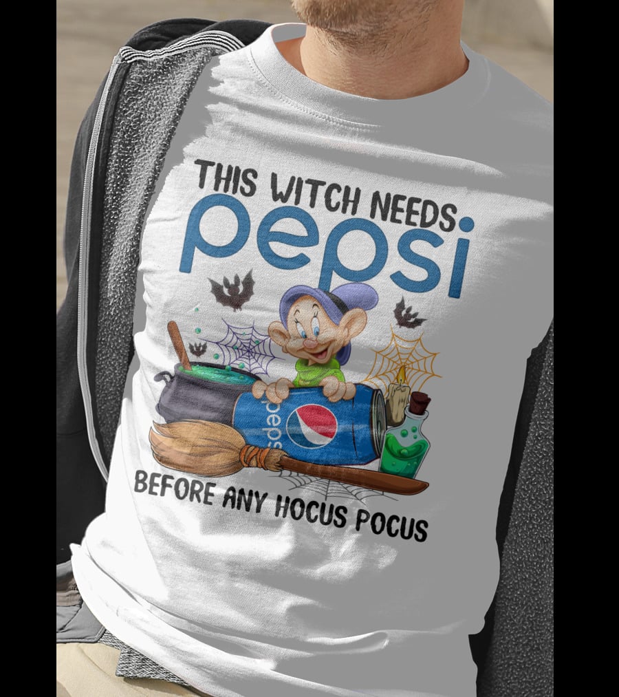 This Witch Needs Pepsi Before Any Hocus Pocus Dopey Cauldron Bats T-Shirt