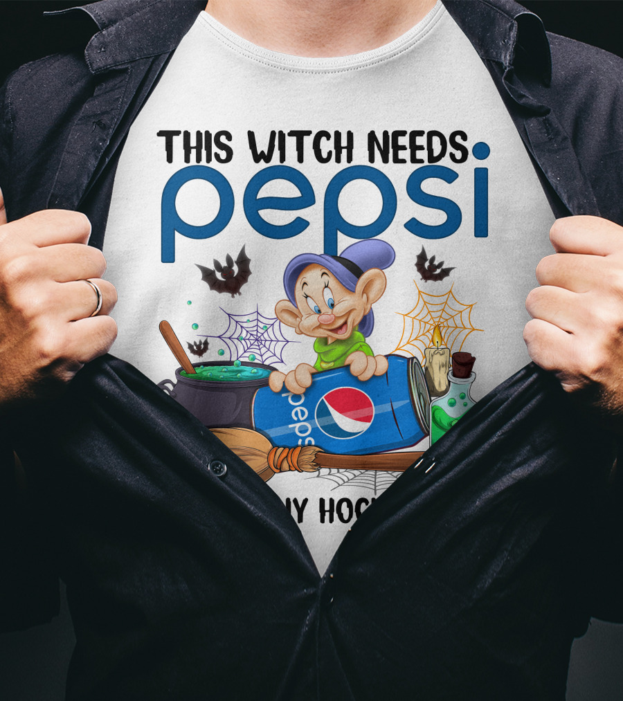 This Witch Needs Pepsi Before Any Hocus Pocus Dopey Cauldron Bats T-Shirt