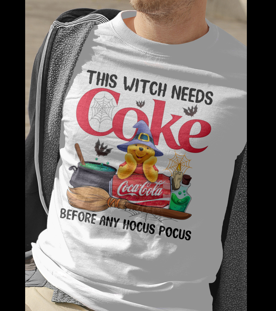 This Witch Needs Coke Coca-Cola Hocus Pocus Pooh Wizard Hat Broom Cauldron Potion T-Shirt