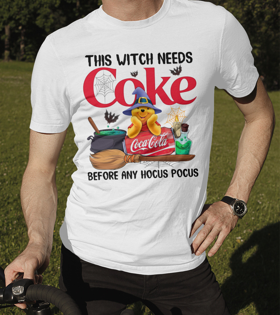 This Witch Needs Coke Coca-Cola Hocus Pocus Pooh Wizard Hat Broom Cauldron Potion T-Shirt