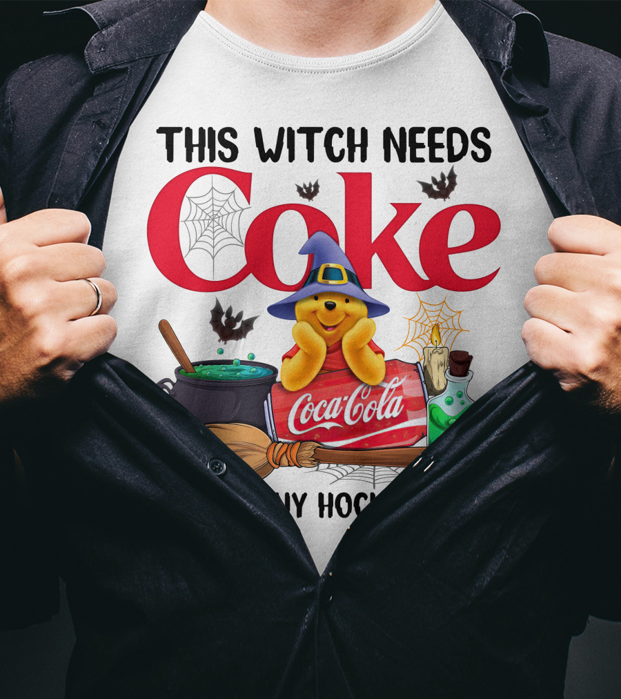 This Witch Needs Coke Coca-Cola Hocus Pocus Pooh Wizard Hat Broom Cauldron Potion T-Shirt