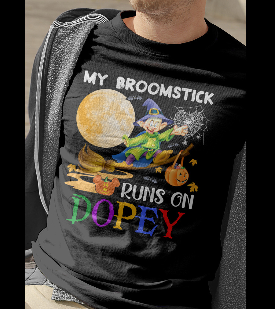 My Broomstick Runs On Dopey Halloween Moon Magic T-Shirt