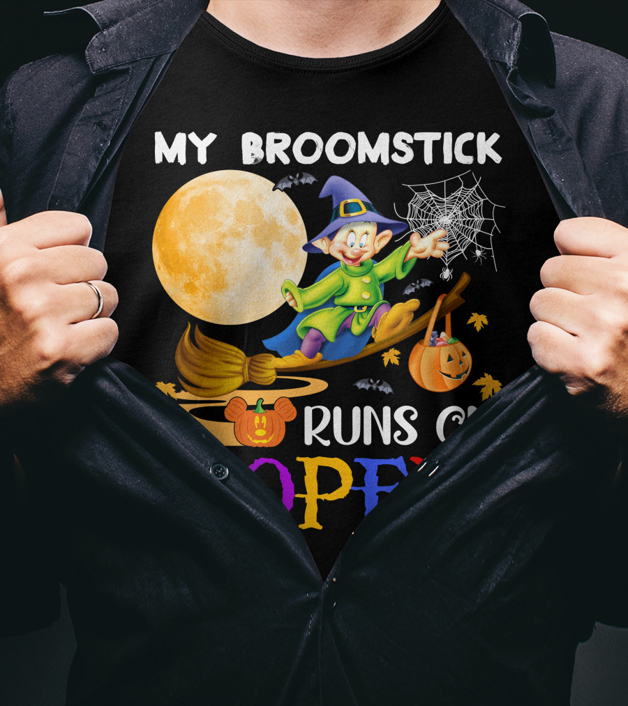 My Broomstick Runs On Dopey Halloween Moon Magic T-Shirt