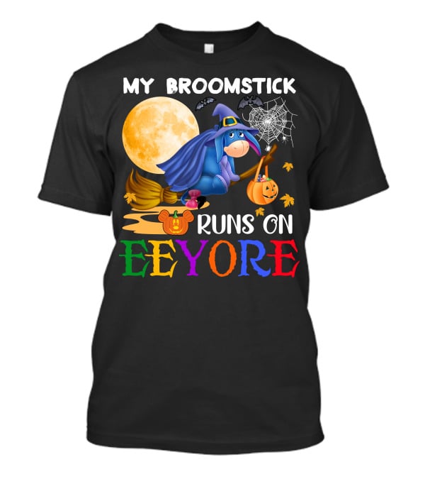 My Broomstick Runs On Eeyore Halloween Moon Bat Pumpkin T-Shirt