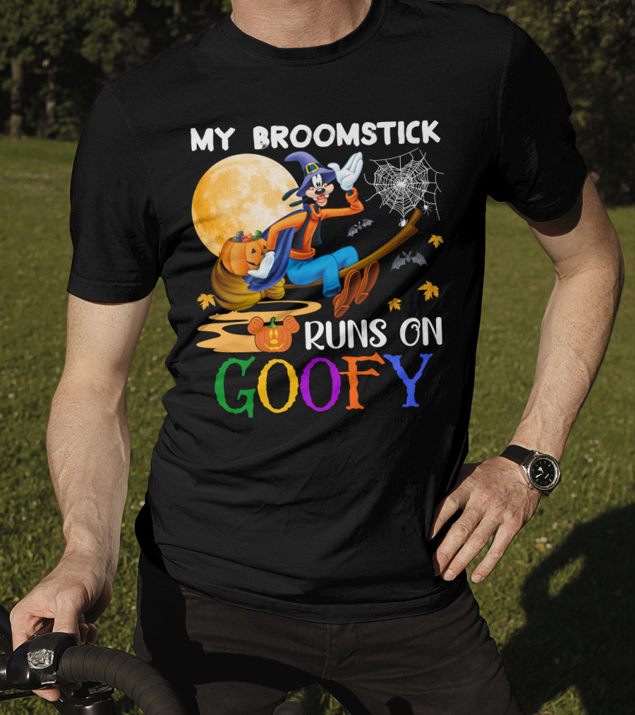 My Broomstick Runs On Goofy Halloween Moon Pumpkin Spiderweb T-Shirt