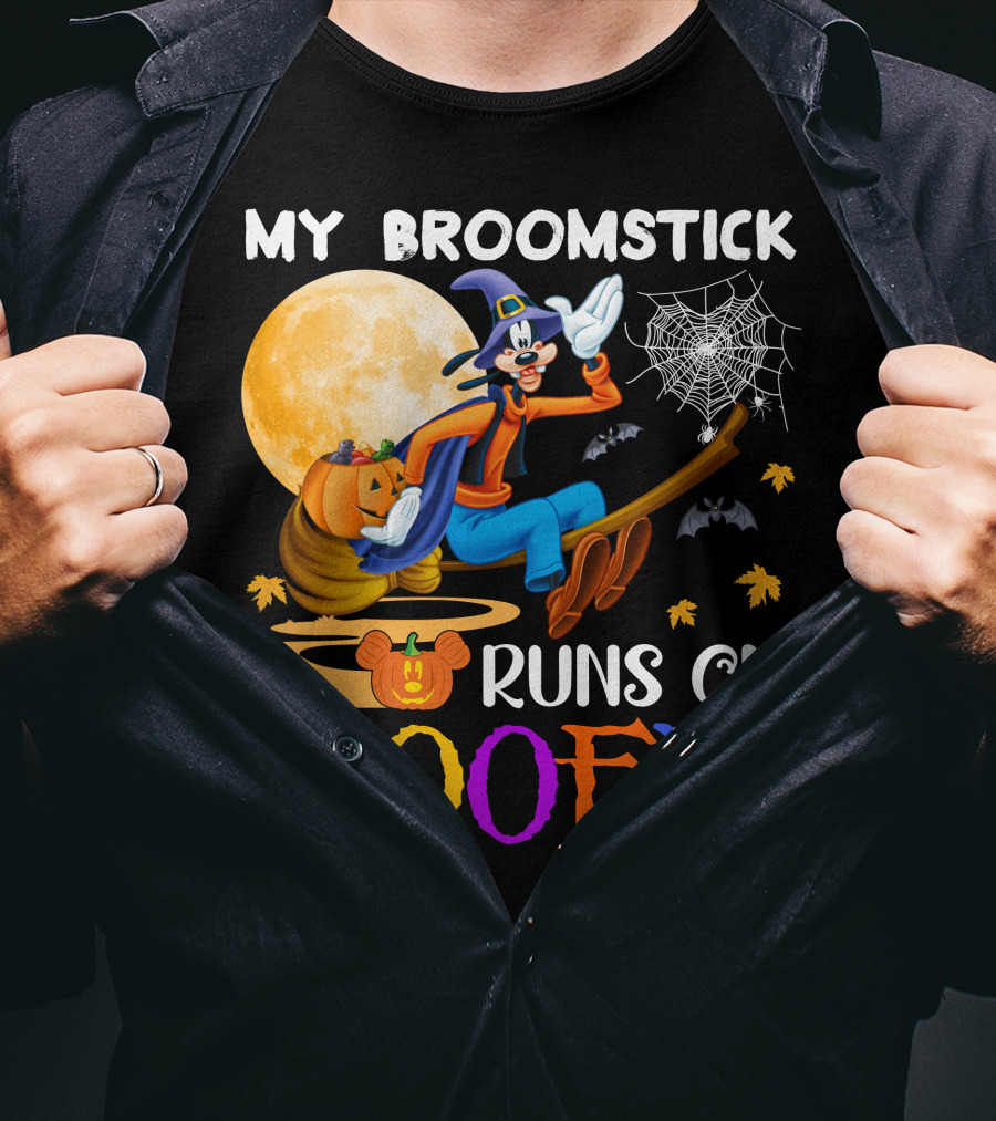 My Broomstick Runs On Goofy Halloween Moon Pumpkin Spiderweb T-Shirt