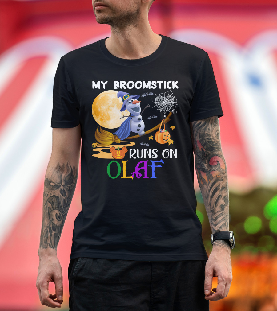 My Broomstick Runs On Olaf Halloween Moon Pumpkin Bats Web T-Shirt