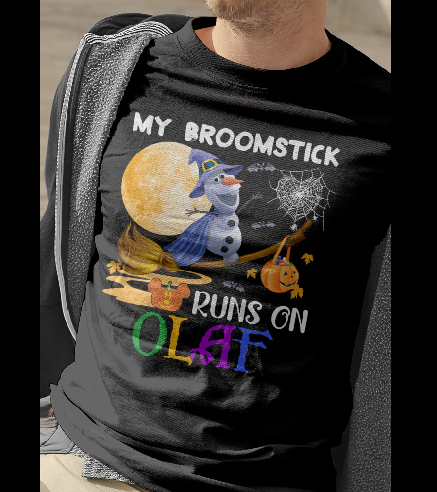 My Broomstick Runs On Olaf Halloween Moon Pumpkin Bats Web T-Shirt