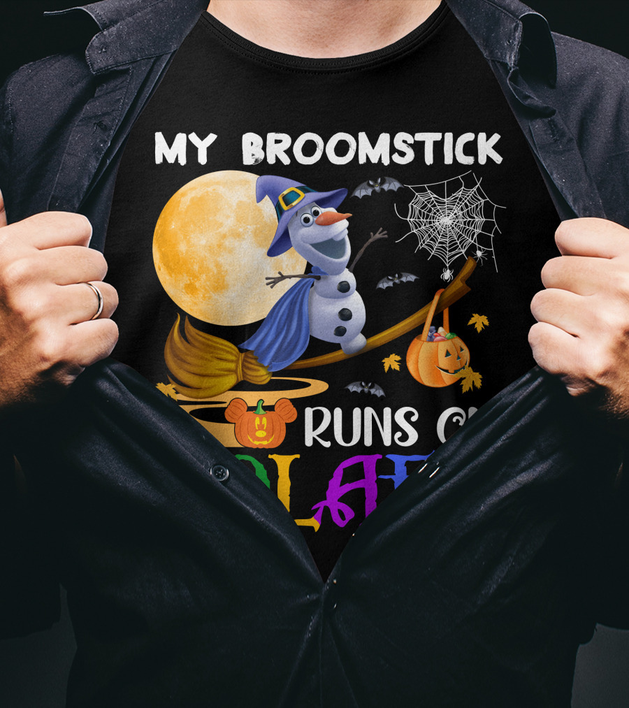 My Broomstick Runs On Olaf Halloween Moon Pumpkin Bats Web T-Shirt