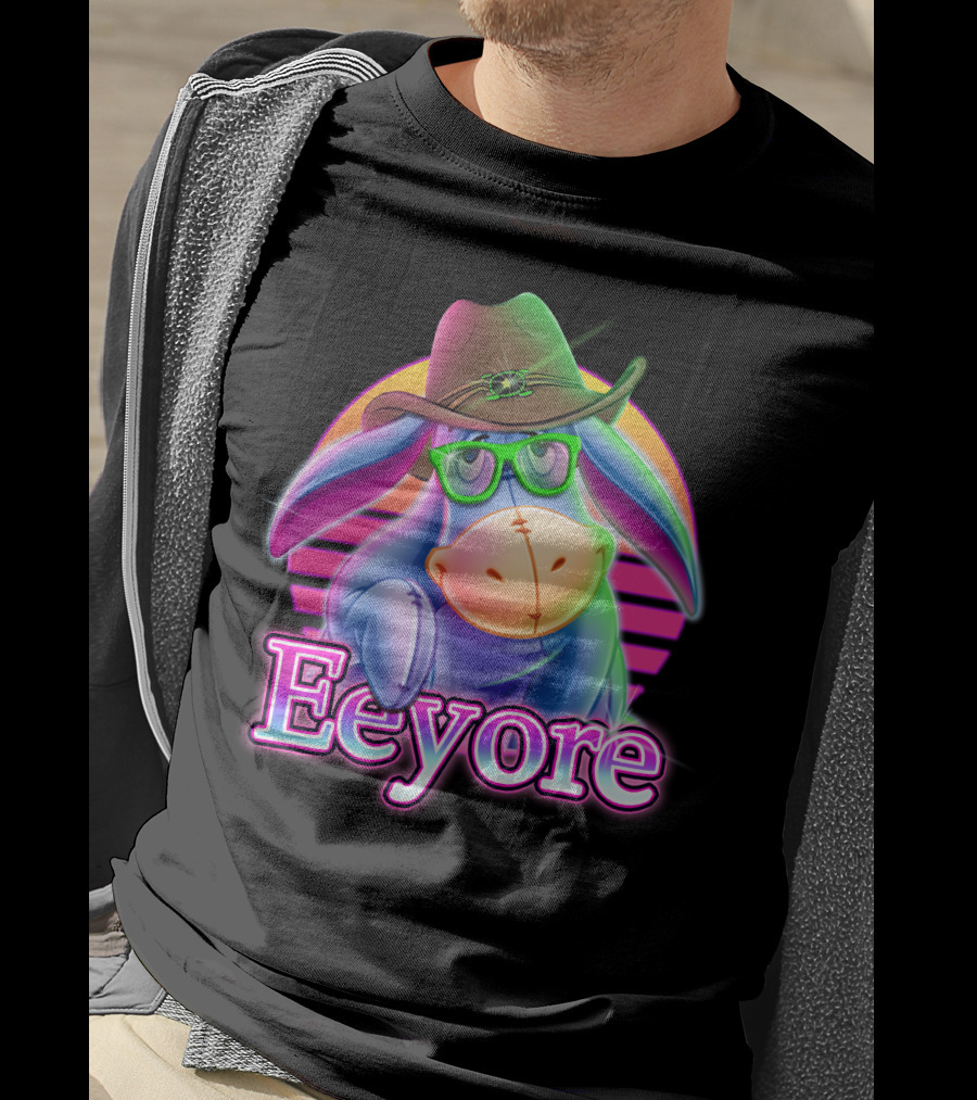 Eeyore Retro Neon Cowboy Hat And Glasses T-Shirt