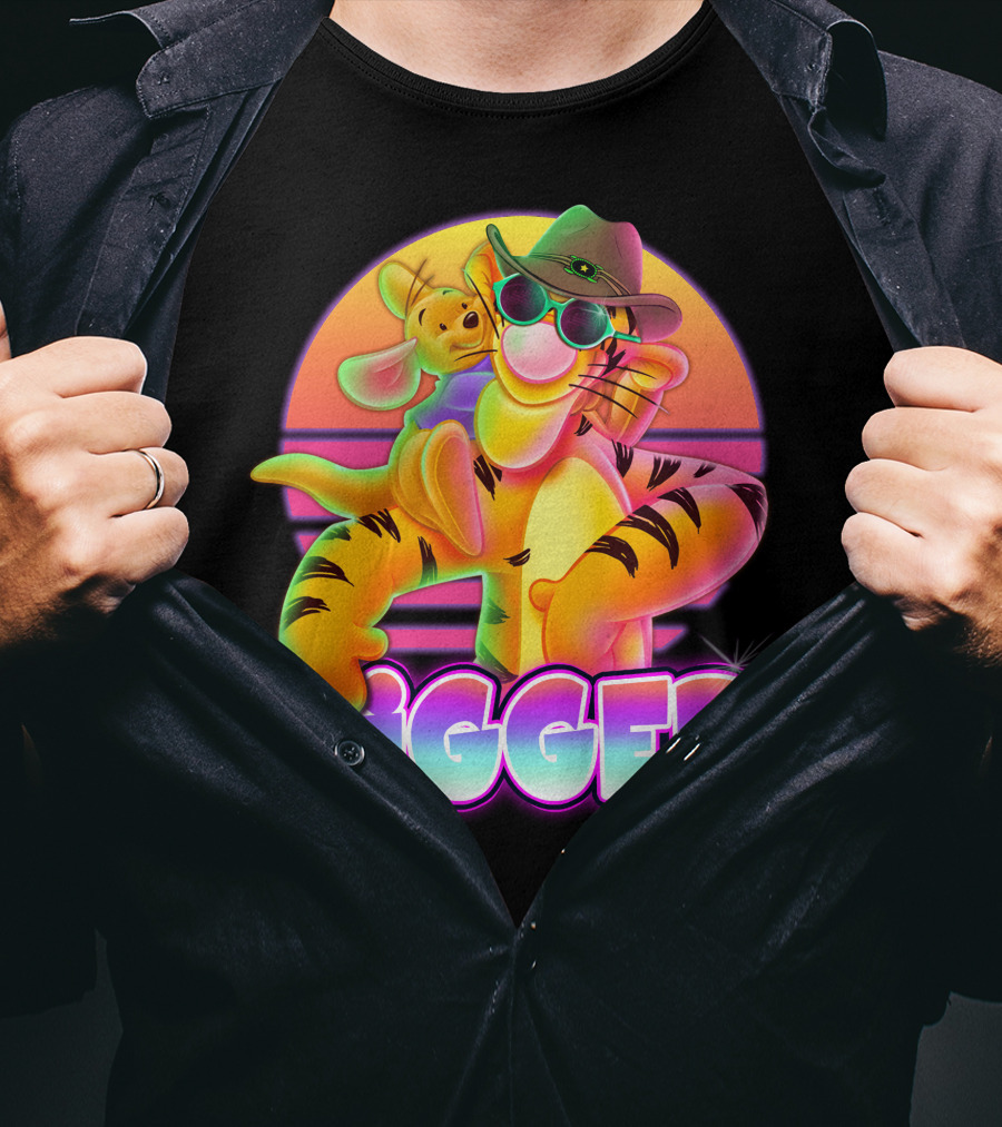 Tigger Retro Sunset Style With Piglet And Cool Hat T-Shirt