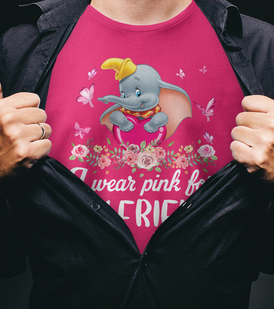 Dumbo I Wear Pink For My Friend Butterflies And Flowers T-Shirt