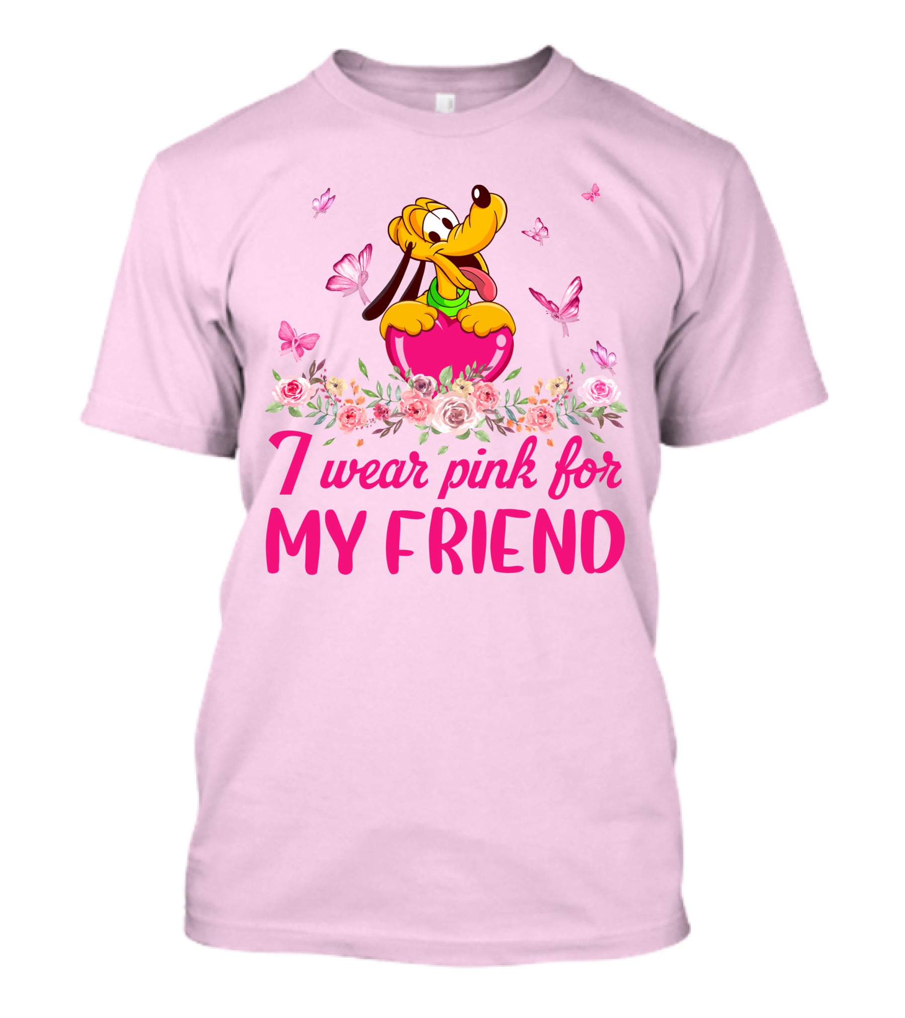 I Wear Pink For My Friend Pluto Butterfly Flowers T-Shirt
