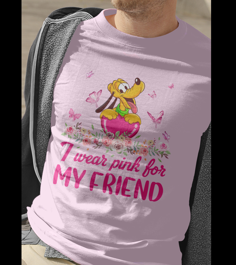 I Wear Pink For My Friend Pluto Butterfly Flowers T-Shirt