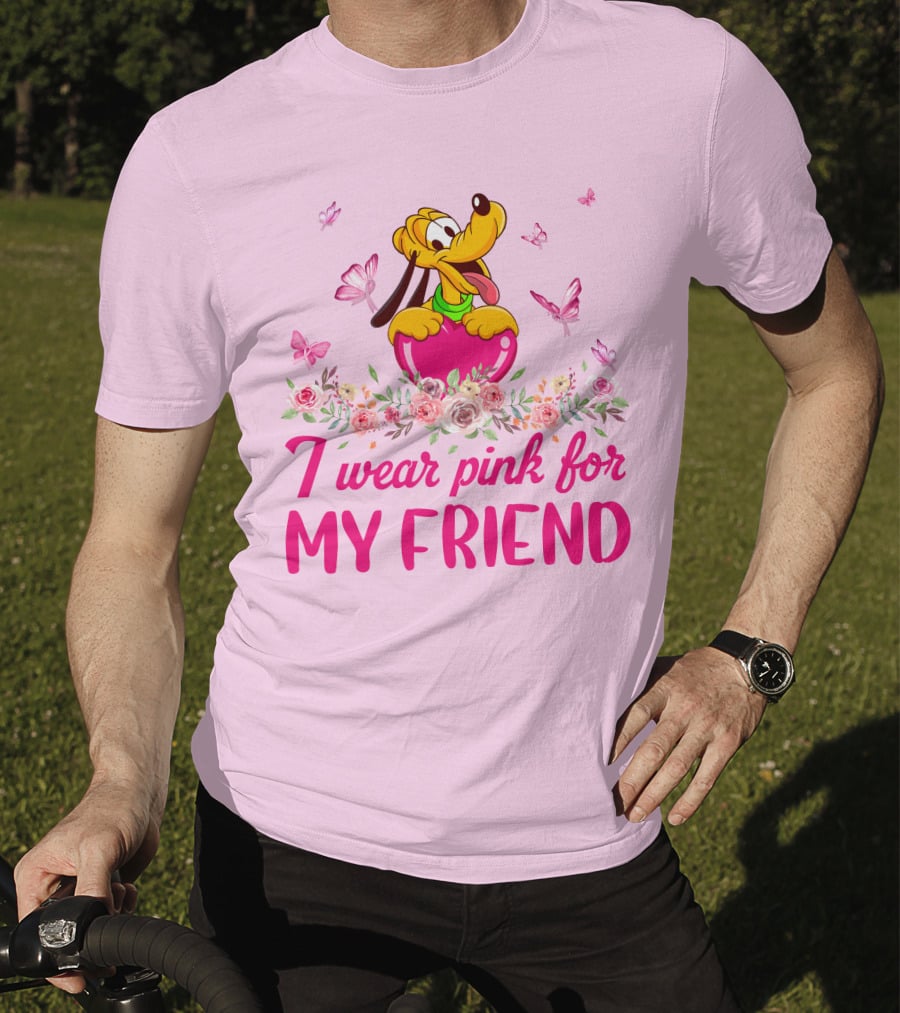 I Wear Pink For My Friend Pluto Butterfly Flowers T-Shirt