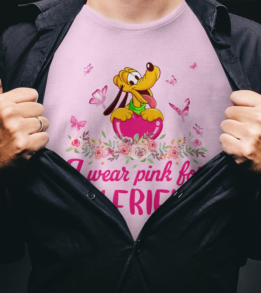 I Wear Pink For My Friend Pluto Butterfly Flowers T-Shirt