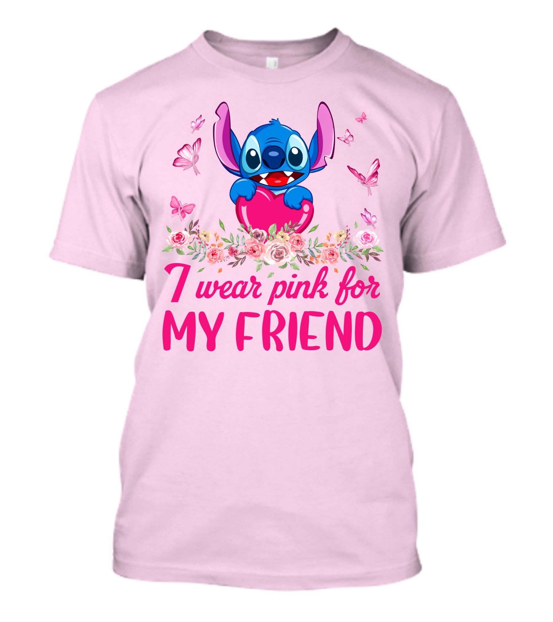 Stitch I Wear Pink For My Friend T-Shirt
