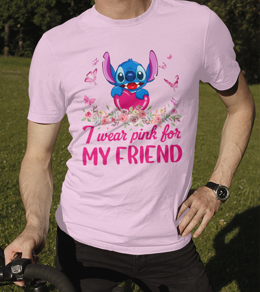 Stitch I Wear Pink For My Friend T-Shirt