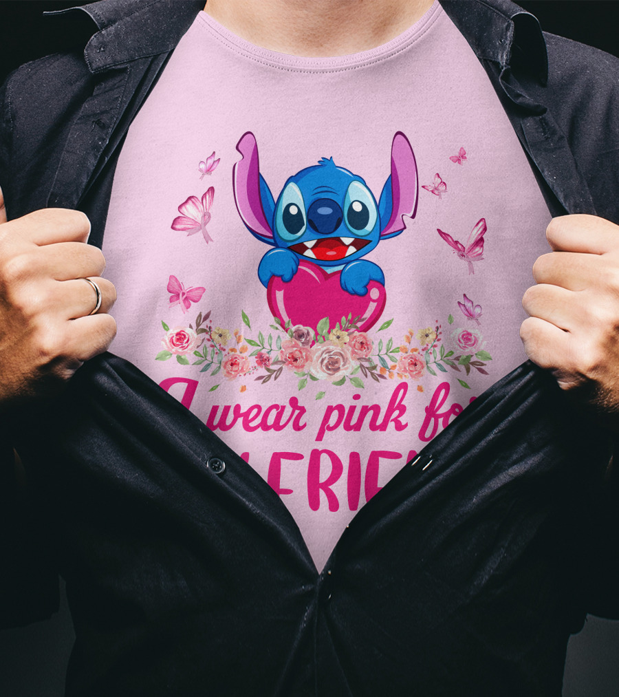 Stitch I Wear Pink For My Friend T-Shirt