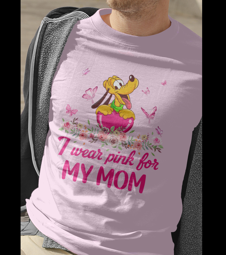 I Wear Pink For My Mom Pluto Floral Butterflies T-Shirt