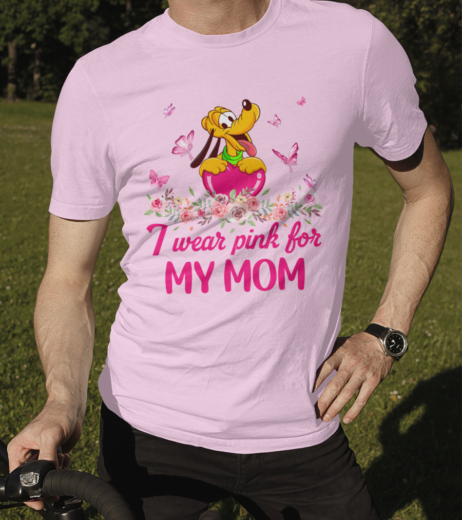 I Wear Pink For My Mom Pluto Floral Butterflies T-Shirt