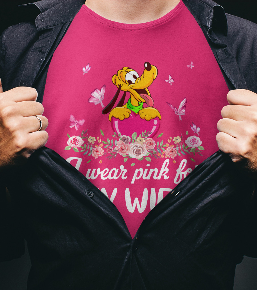 I Wear Pink For My Wife Pluto Butterfly And Floral T-Shirt