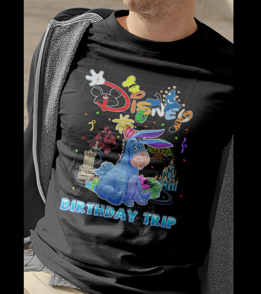 Eeyore Disney Birthday Trip Celebration With Castle And Mickey Elements T-Shirt