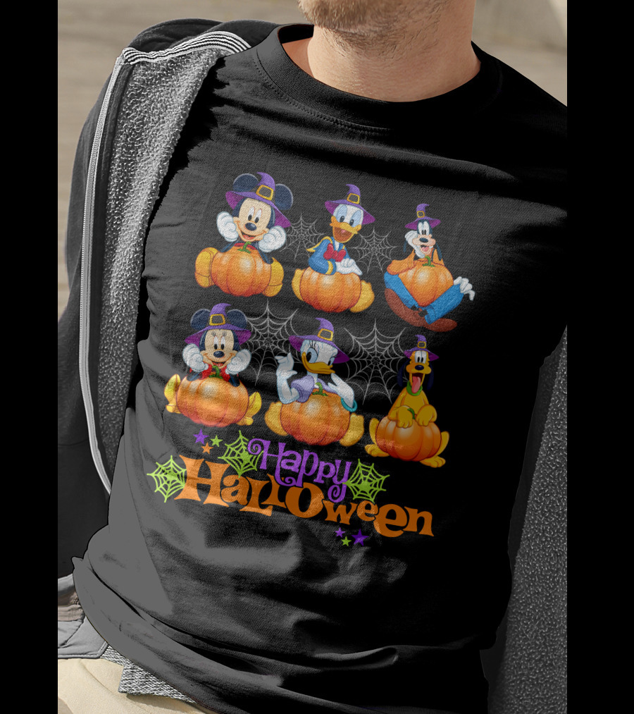 Happy Halloween Mickey Donald Goofy Pumpkins T-Shirt