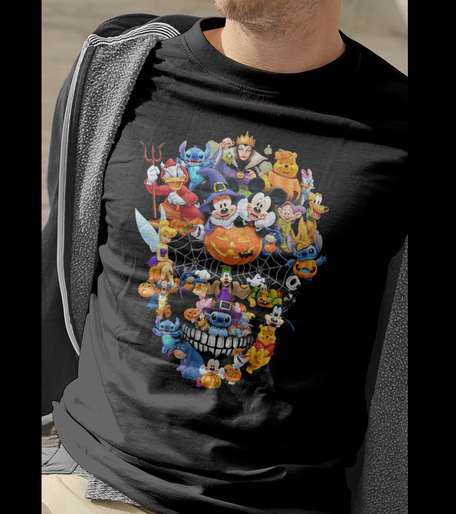 Disney Halloween Characters Mickey Mouse Pumpkin Stitch Tinker Bell Goofy Donald Duck Ghost Costume T-Shirt