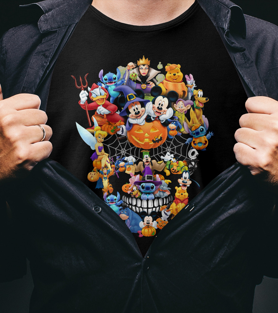 Disney Halloween Characters Mickey Mouse Pumpkin Stitch Tinker Bell Goofy Donald Duck Ghost Costume T-Shirt
