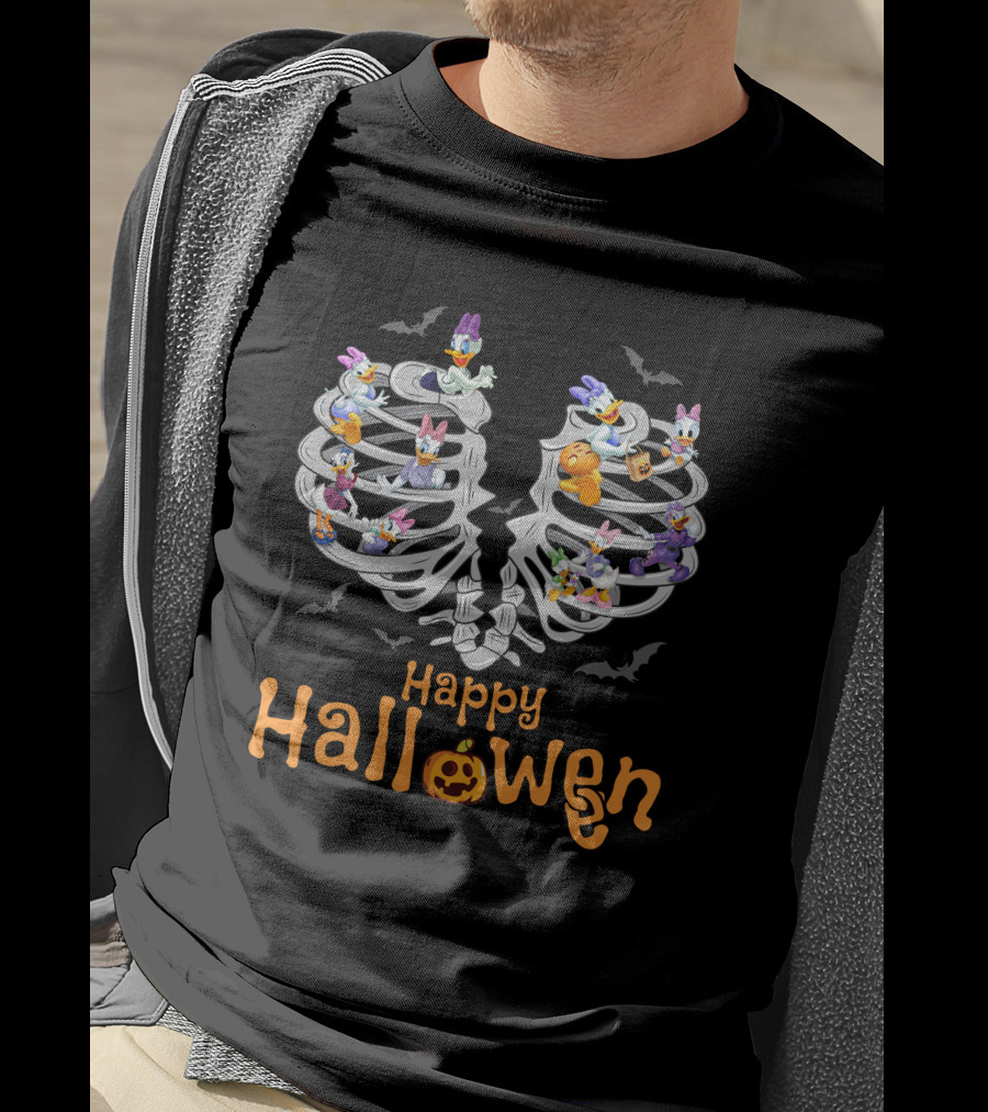 Happy Halloween Daisy Duck Skeleton Ribcage Bats T-Shirt