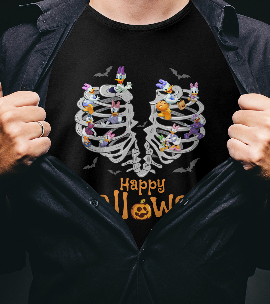 Happy Halloween Daisy Duck Skeleton Ribcage Bats T-Shirt