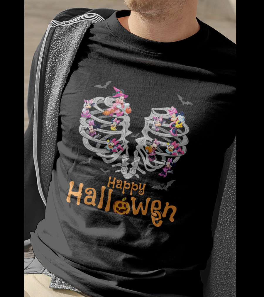 Happy Halloween Minnie Mouse Skeleton Ribcage T-Shirt