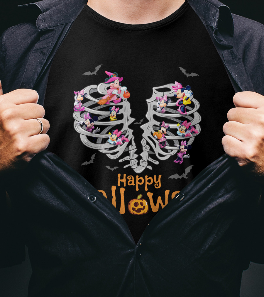 Happy Halloween Minnie Mouse Skeleton Ribcage T-Shirt