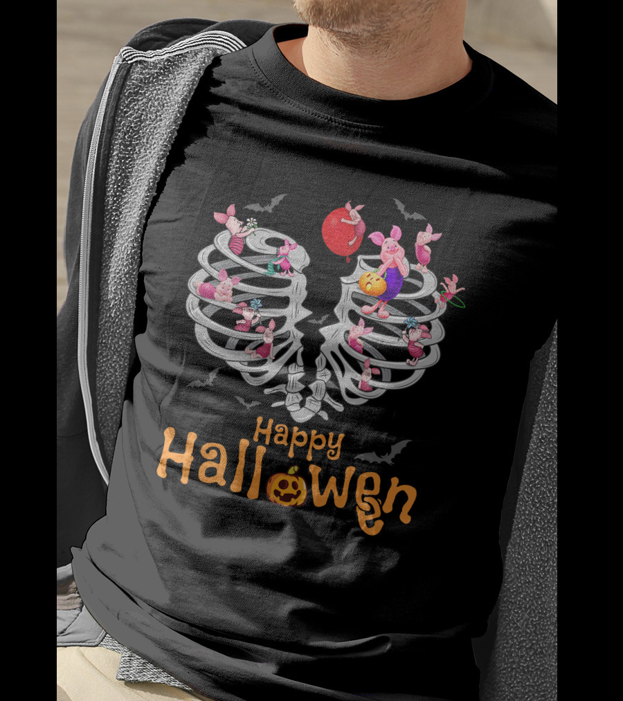 Happy Halloween Piglet Skeleton Party T-Shirt