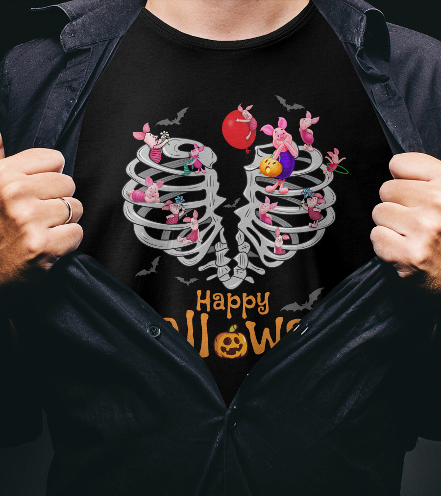 Happy Halloween Piglet Skeleton Party T-Shirt