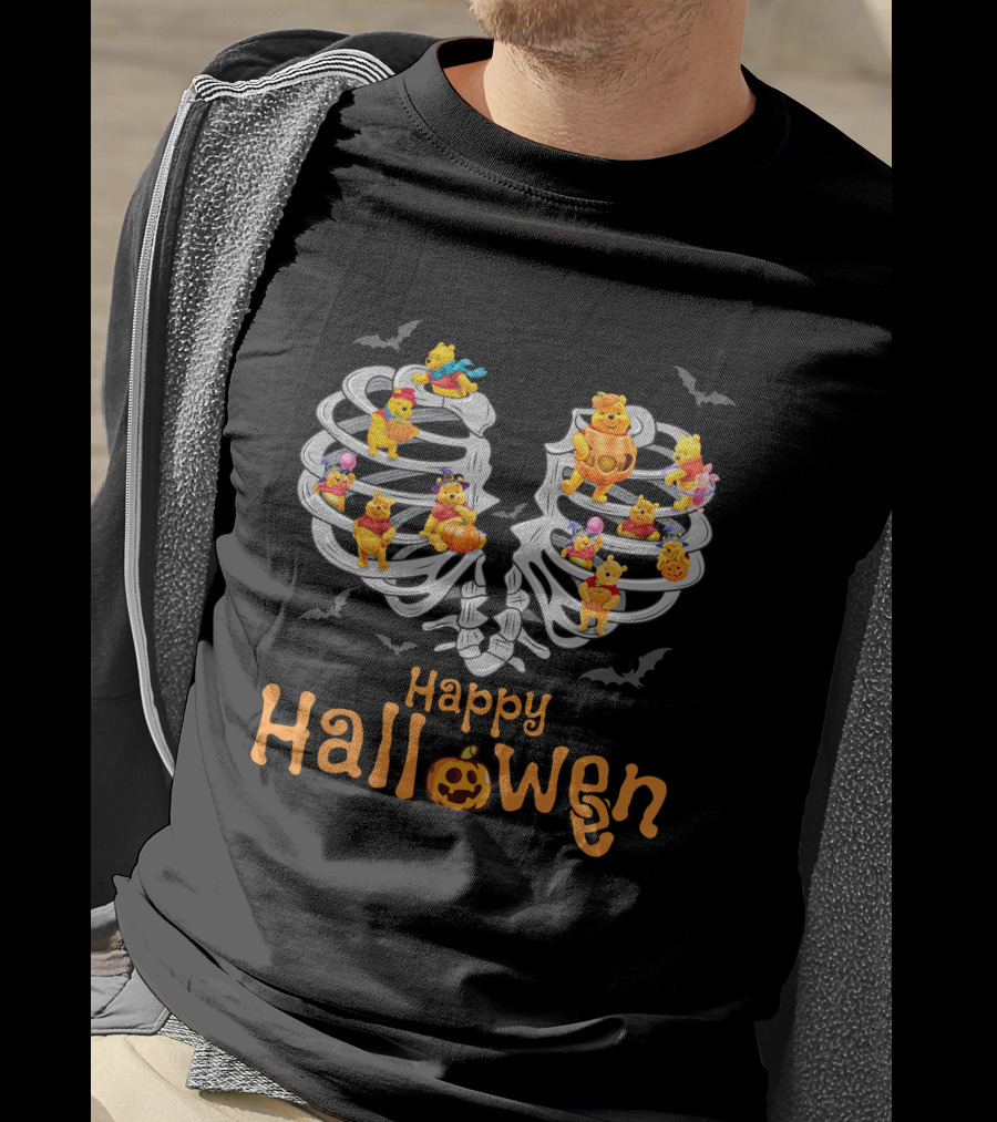 Halloween Pooh Skeleton Rib Cage Festive Characters T-Shirt