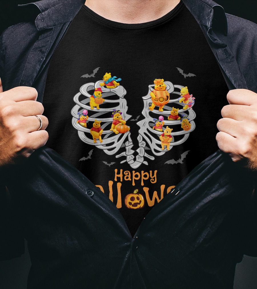 Halloween Pooh Skeleton Rib Cage Festive Characters T-Shirt